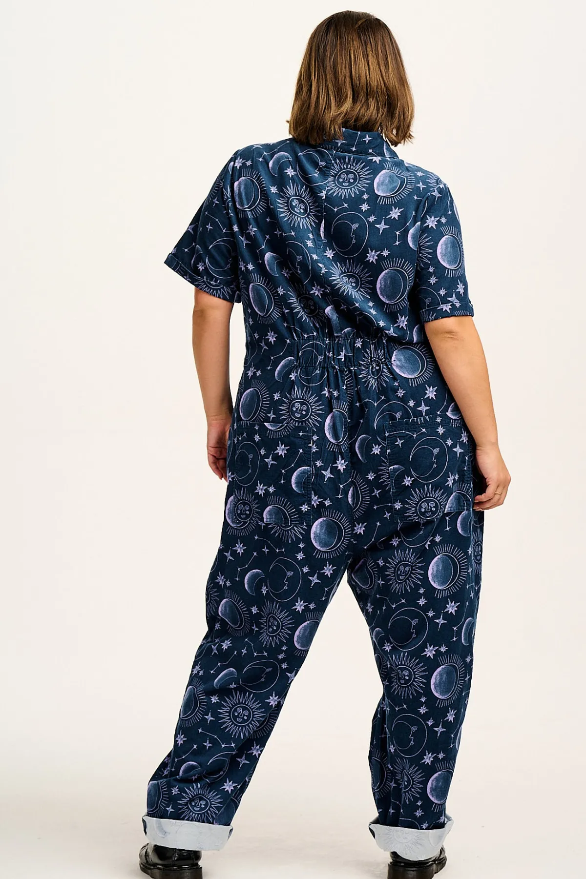 Sale Rex - Short Sleeve Corduroy Jumpsuit in Aurora Print All Jumpsuits