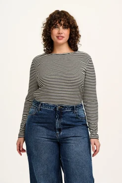 New Rey - Long Sleeve Cotton Top in Black & White Stripe All Tops & Tees|Long Sleeve Tops