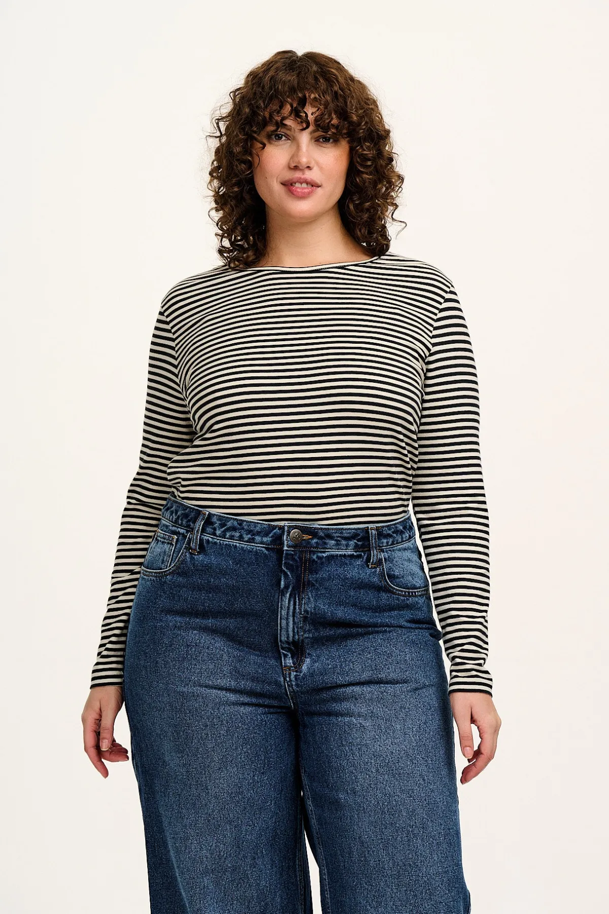 New Rey - Long Sleeve Cotton Top in Black & White Stripe All Tops & Tees|Long Sleeve Tops