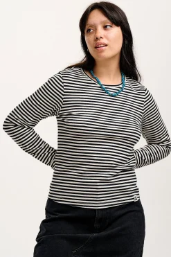 New Rey - Long Sleeve Cotton Top in Black & White Stripe All Tops & Tees|Long Sleeve Tops