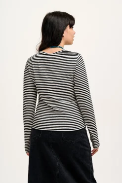New Rey - Long Sleeve Cotton Top in Black & White Stripe All Tops & Tees|Long Sleeve Tops