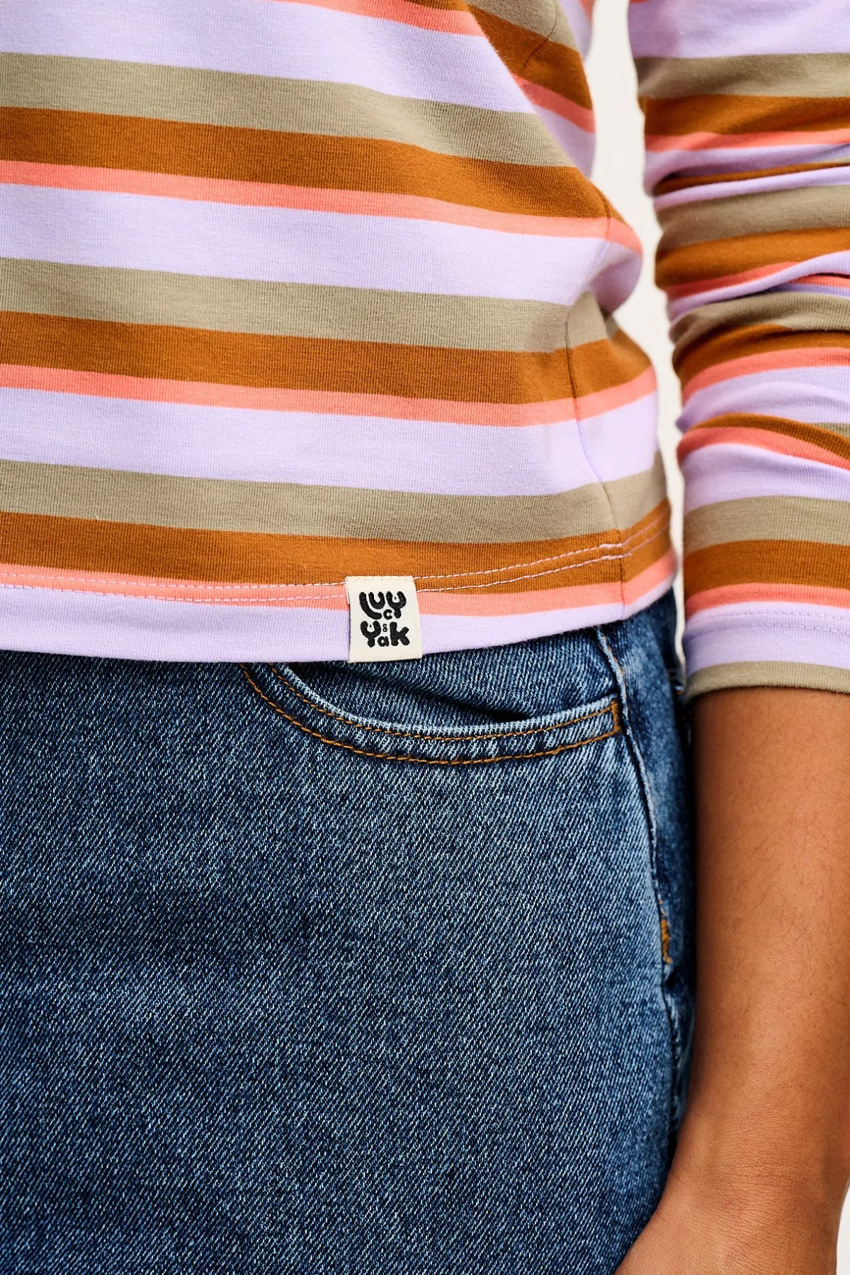 Clearance Rey - Long Sleeve Cotton Top in Iris Stripe Print All Tops & Tees|Long Sleeve Tops