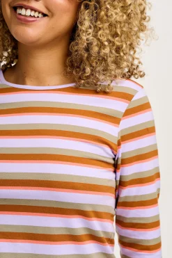 Clearance Rey - Long Sleeve Cotton Top in Iris Stripe Print All Tops & Tees|Long Sleeve Tops