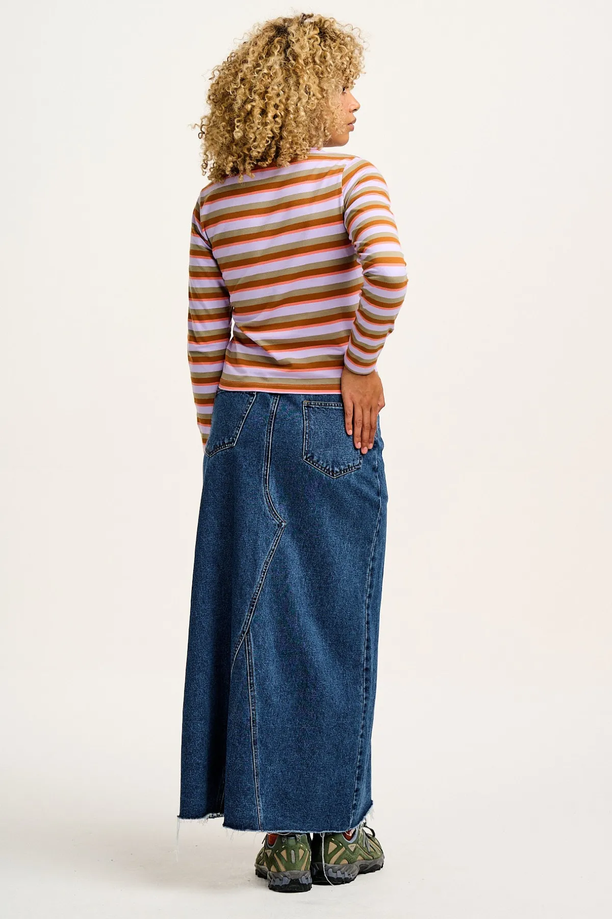 Clearance Rey - Long Sleeve Cotton Top in Iris Stripe Print All Tops & Tees|Long Sleeve Tops