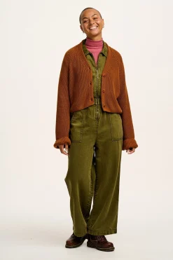 Online Robyn - V-Neck Knitted Cardigan in Caramel Cafe brown All Outerwear & Knitwear|Long Sleeve Tops
