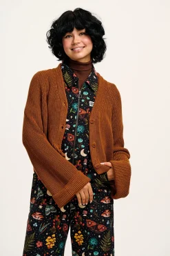 Online Robyn - V-Neck Knitted Cardigan in Caramel Cafe brown All Outerwear & Knitwear|Long Sleeve Tops