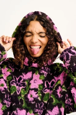 Clearance Rory - Borg Fleece Hoodie in Wilderley Floral Print All Outerwear & Knitwear|Sweaters & Hoodies
