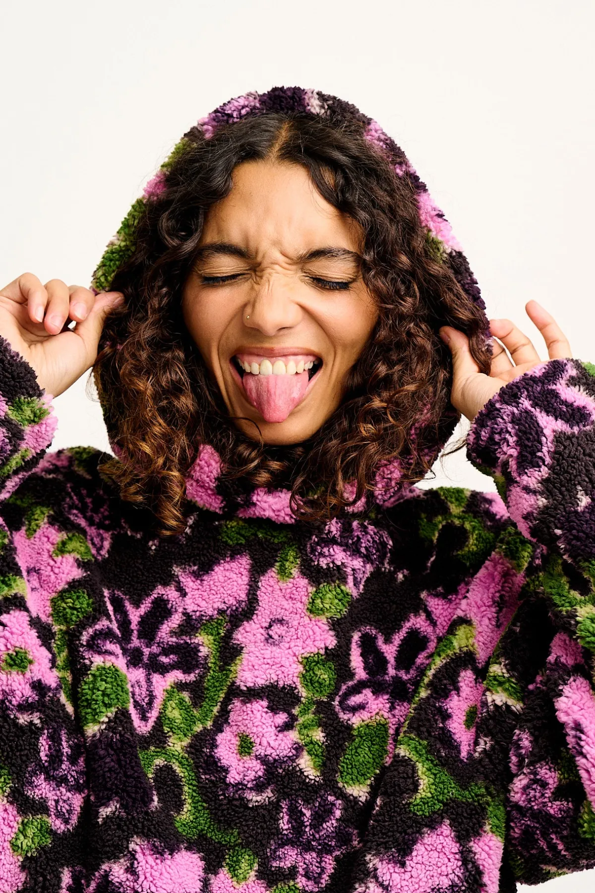 Clearance Rory - Borg Fleece Hoodie in Wilderley Floral Print All Outerwear & Knitwear|Sweaters & Hoodies