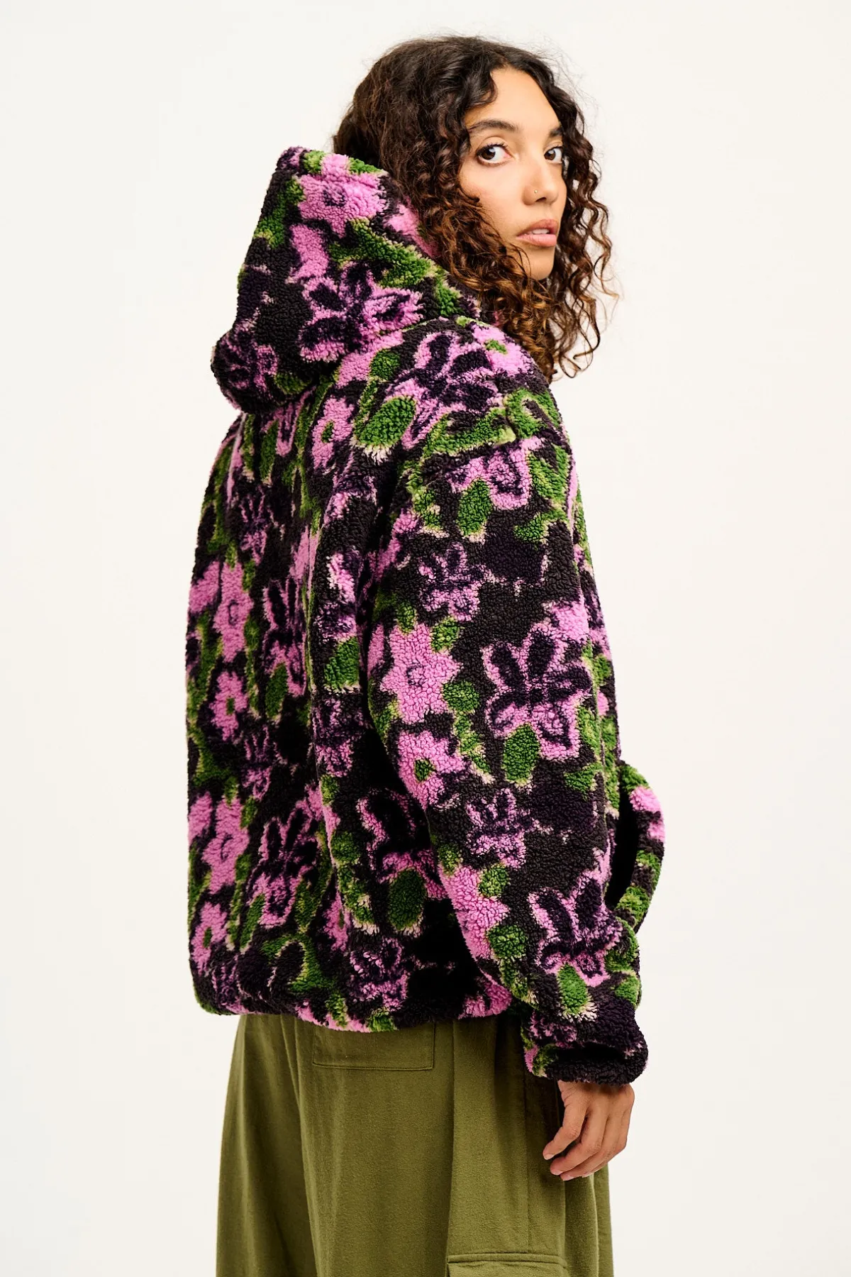 Clearance Rory - Borg Fleece Hoodie in Wilderley Floral Print All Outerwear & Knitwear|Sweaters & Hoodies