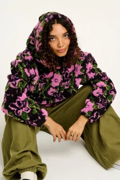 Clearance Rory - Borg Fleece Hoodie in Wilderley Floral Print All Outerwear & Knitwear|Sweaters & Hoodies
