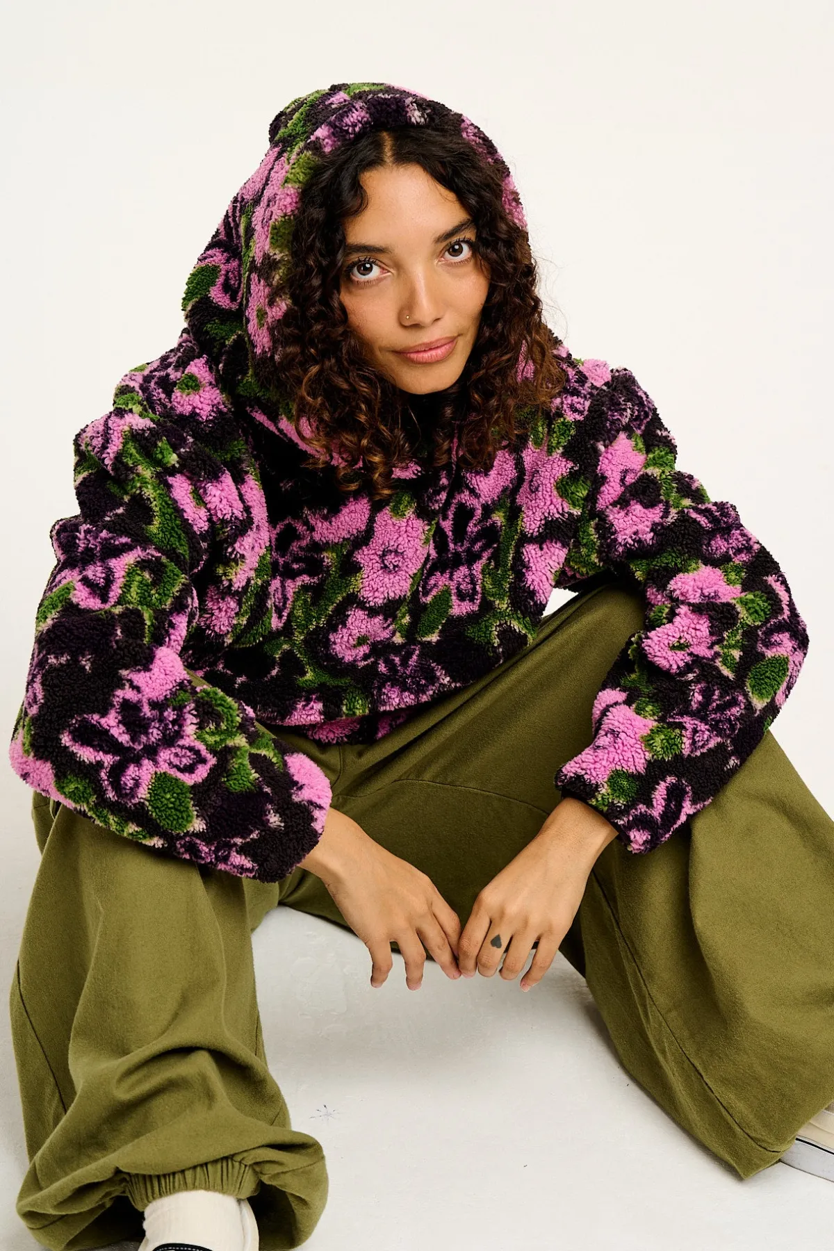 Clearance Rory - Borg Fleece Hoodie in Wilderley Floral Print All Outerwear & Knitwear|Sweaters & Hoodies