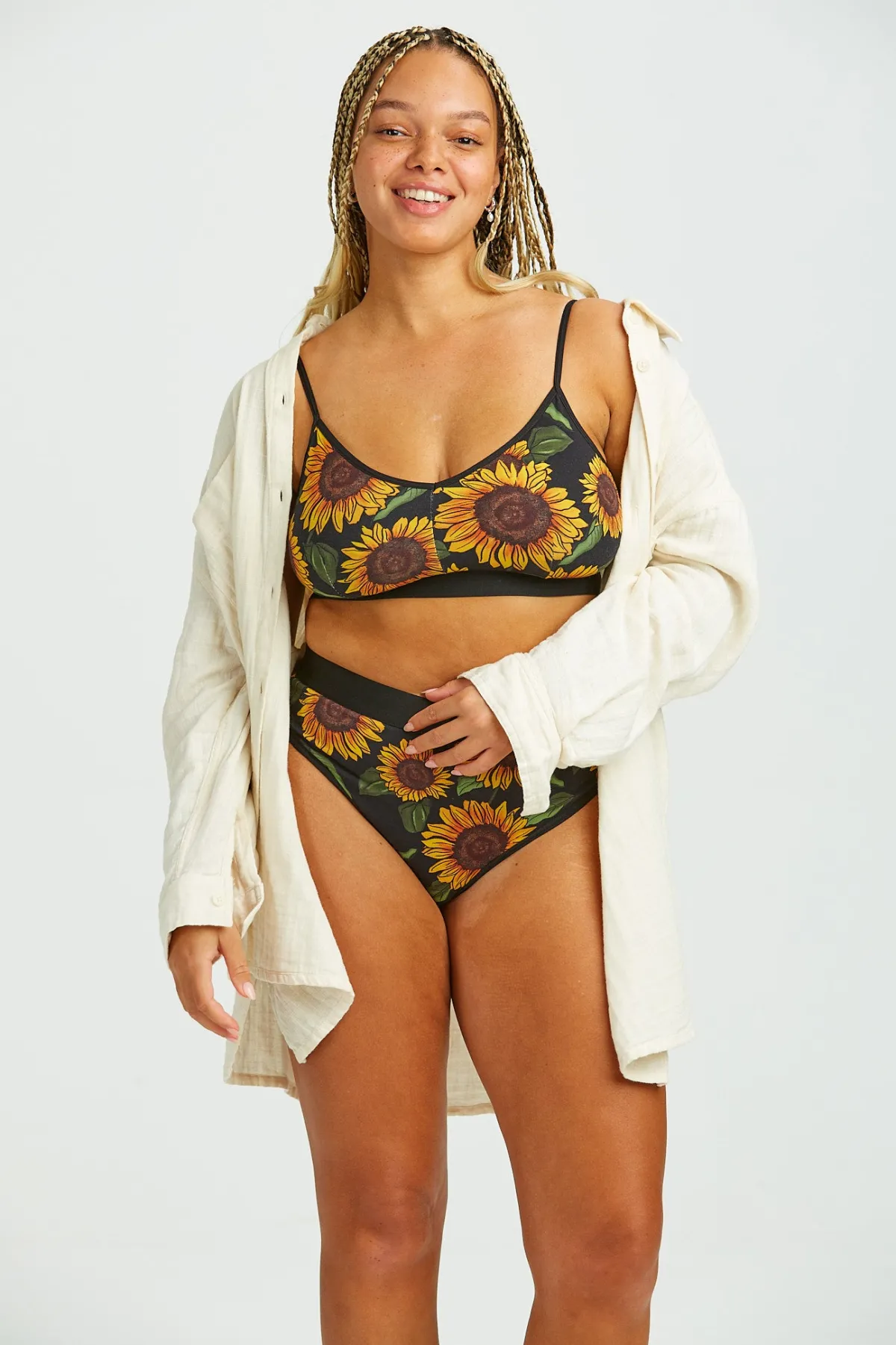 Fashion Ruby - Crop Top Cotton & Bamboo Bralette in Sunflower Print All Tops & Tees|All Underwear