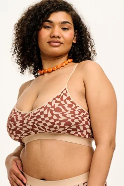 Outlet Ruby - Crop Top Cotton & Bamboo Bralette in Amara Grid Print All Tops & Tees|All Underwear