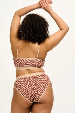 Outlet Ruby - Crop Top Cotton & Bamboo Bralette in Amara Grid Print All Tops & Tees|All Underwear