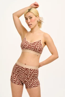 Outlet Ruby - Crop Top Cotton & Bamboo Bralette in Amara Grid Print All Tops & Tees|All Underwear