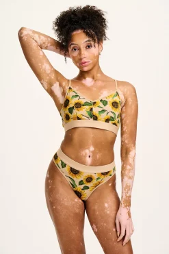 Sale Ruby - Crop Top Cotton & Bamboo Bralette in Cream Sunflower Print All Tops & Tees|All Underwear