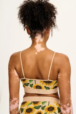 Sale Ruby - Crop Top Cotton & Bamboo Bralette in Cream Sunflower Print All Tops & Tees|All Underwear