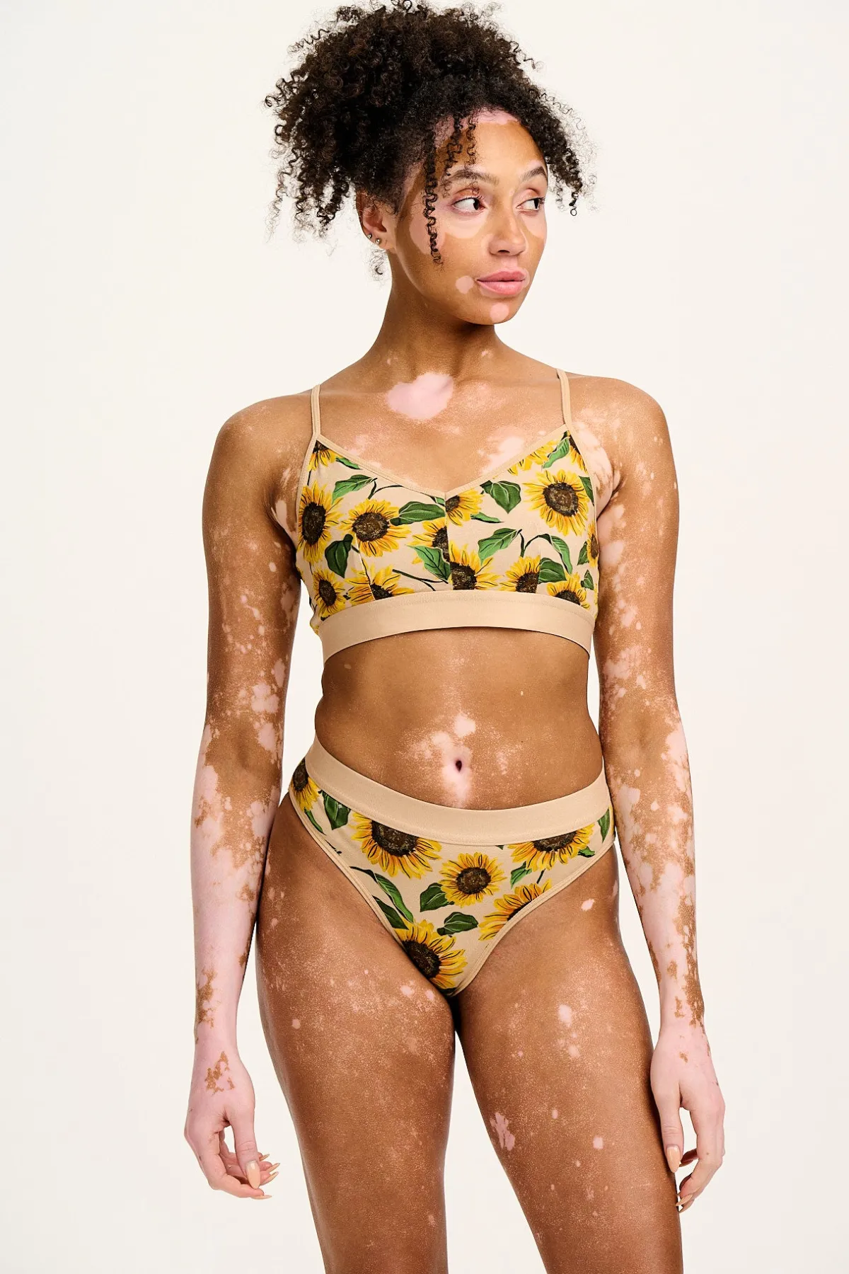 Sale Ruby - Crop Top Cotton & Bamboo Bralette in Cream Sunflower Print All Tops & Tees|All Underwear
