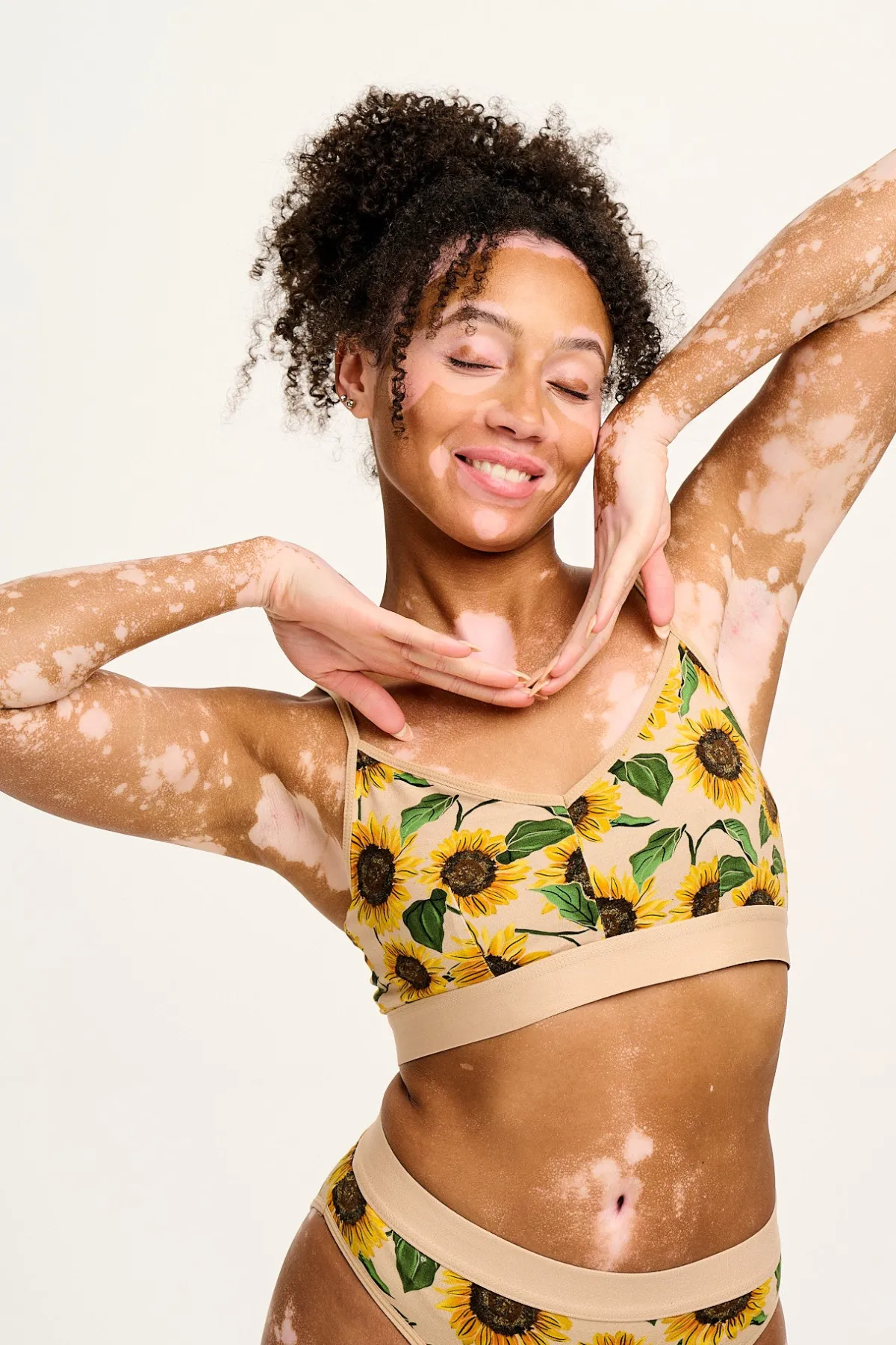 Sale Ruby - Crop Top Cotton & Bamboo Bralette in Cream Sunflower Print All Tops & Tees|All Underwear