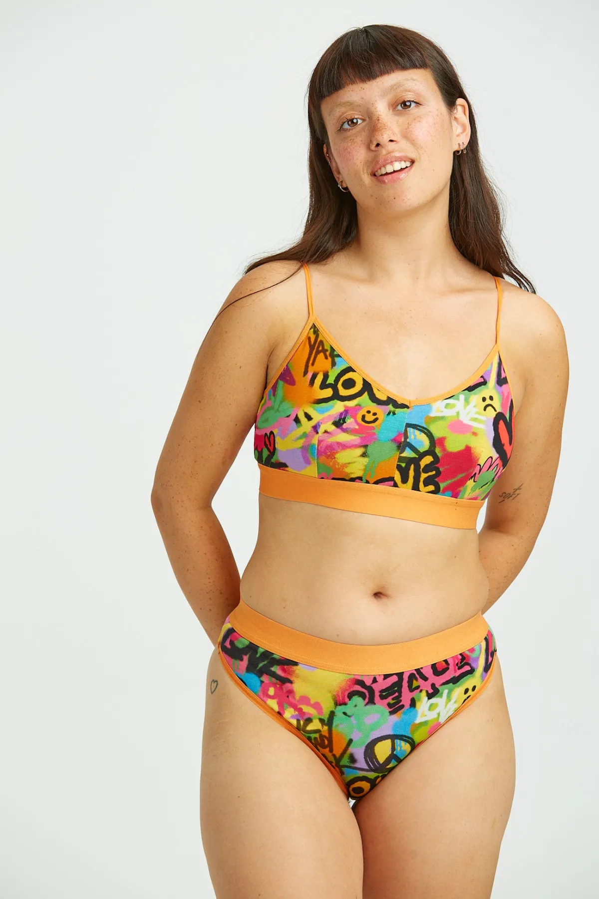 Discount Ruby - Crop Top Cotton & Bamboo Bralette in Graffiti Print All Tops & Tees|All Underwear