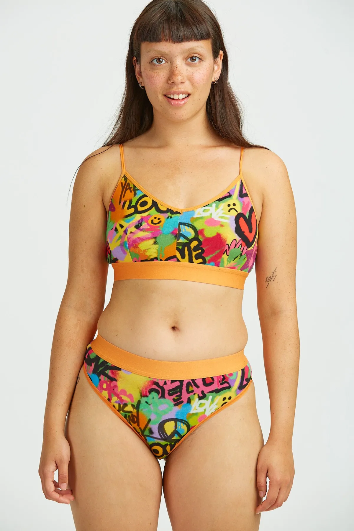Discount Ruby - Crop Top Cotton & Bamboo Bralette in Graffiti Print All Tops & Tees|All Underwear