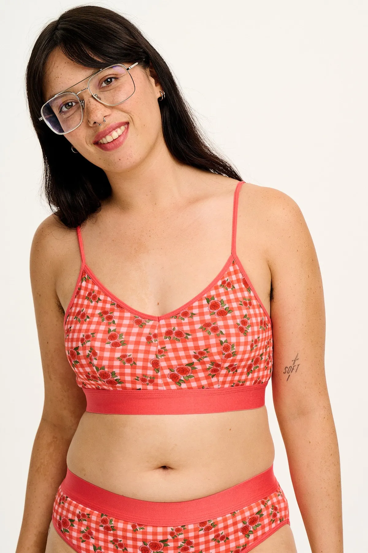 Fashion Ruby - Crop Top Cotton & Bamboo Bralette in Pink Check Rosalind Print All Tops & Tees|All Underwear