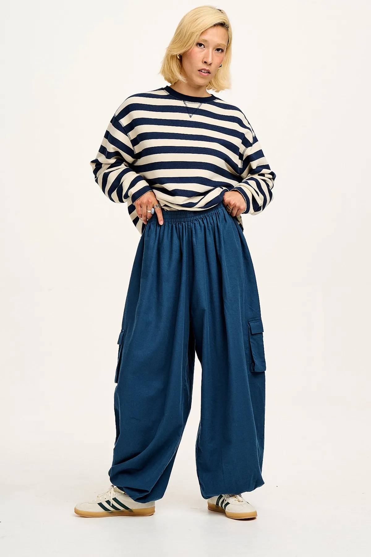 Best Rumi - Cargo Brushed Cotton Trousers in Deep Teal All Bottoms|Trousers