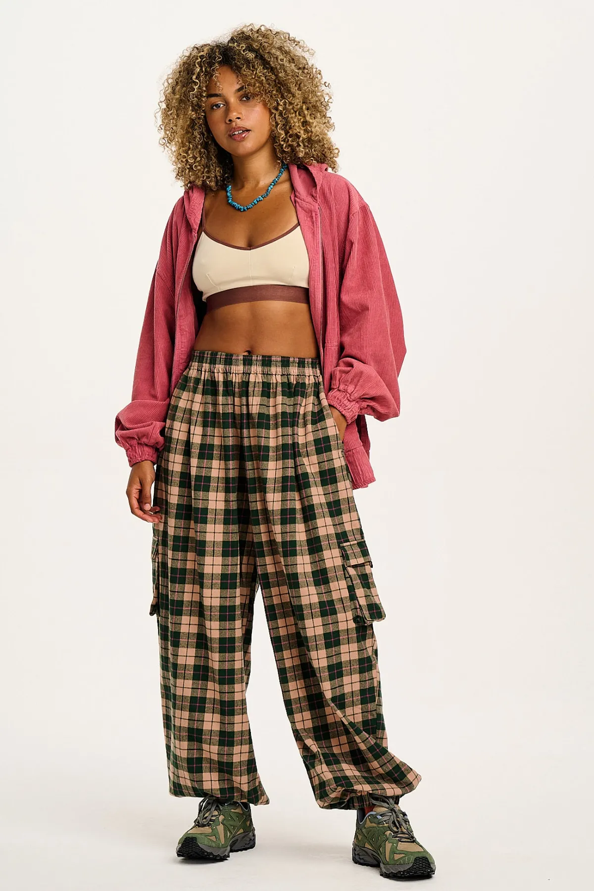 New Rumi - Cargo Brushed Cotton Trousers in Annie Tartan Print All Bottoms|Trousers