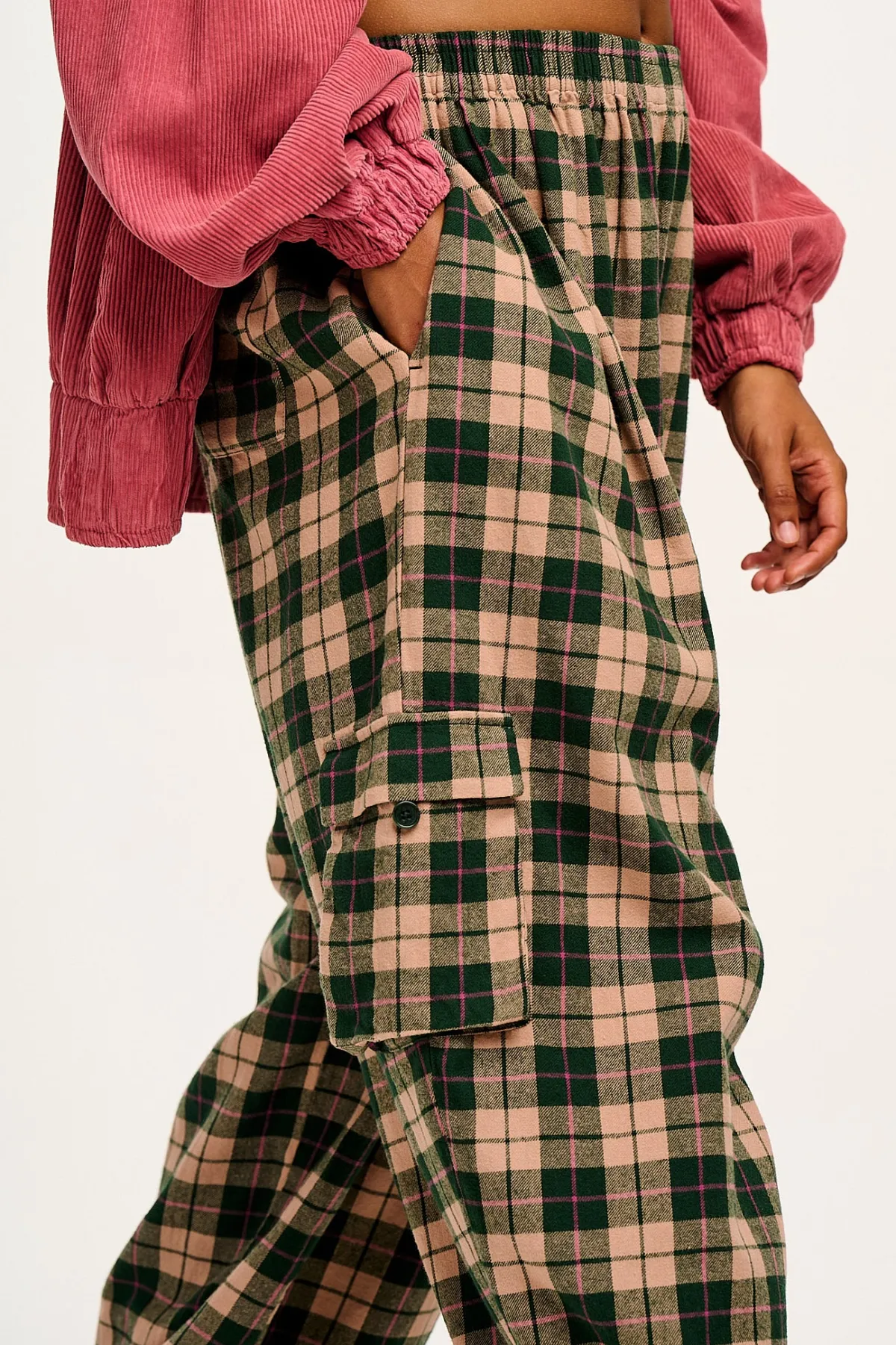 New Rumi - Cargo Brushed Cotton Trousers in Annie Tartan Print All Bottoms|Trousers