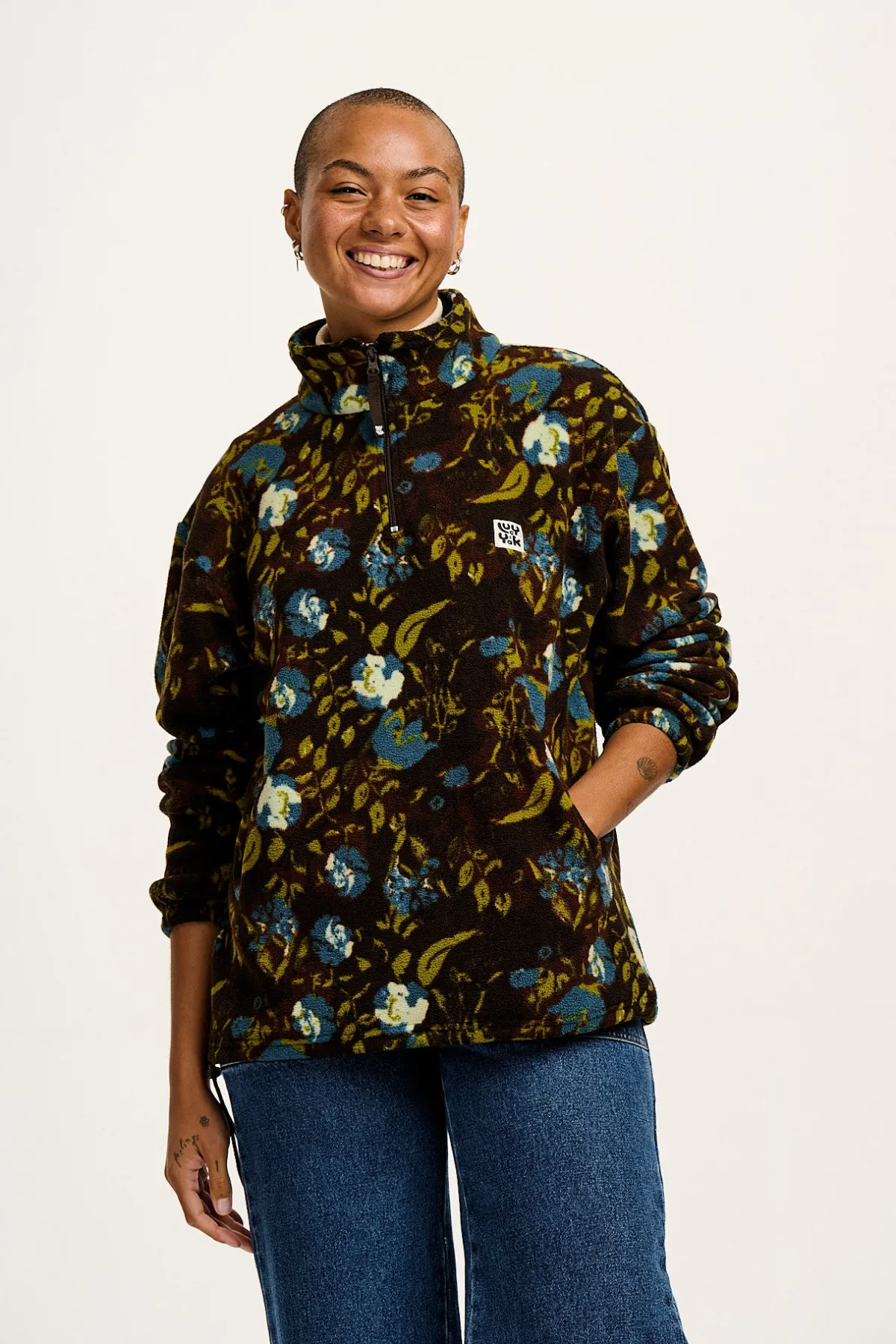 Outlet Stevie - Polar Fleece in Oak Brown Ingrid Floral Print All Outerwear & Knitwear|Fleeces