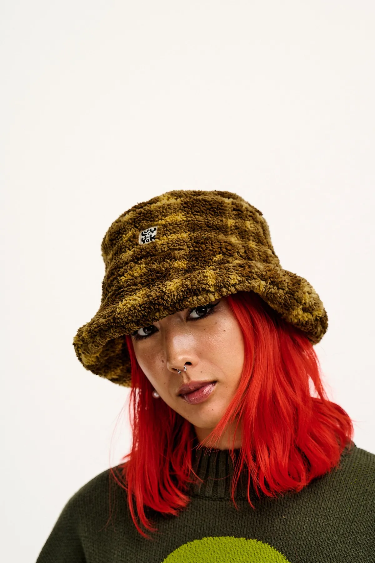 Clearance Travis - Borg Fleece Bucket Hat in Brown Cher Check Print All Accessories|Hats & Hair