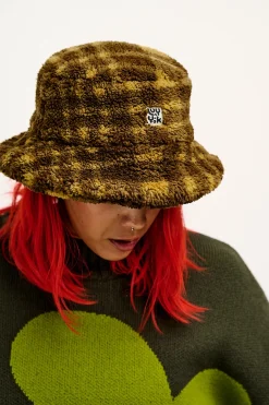 Clearance Travis - Borg Fleece Bucket Hat in Brown Cher Check Print All Accessories|Hats & Hair