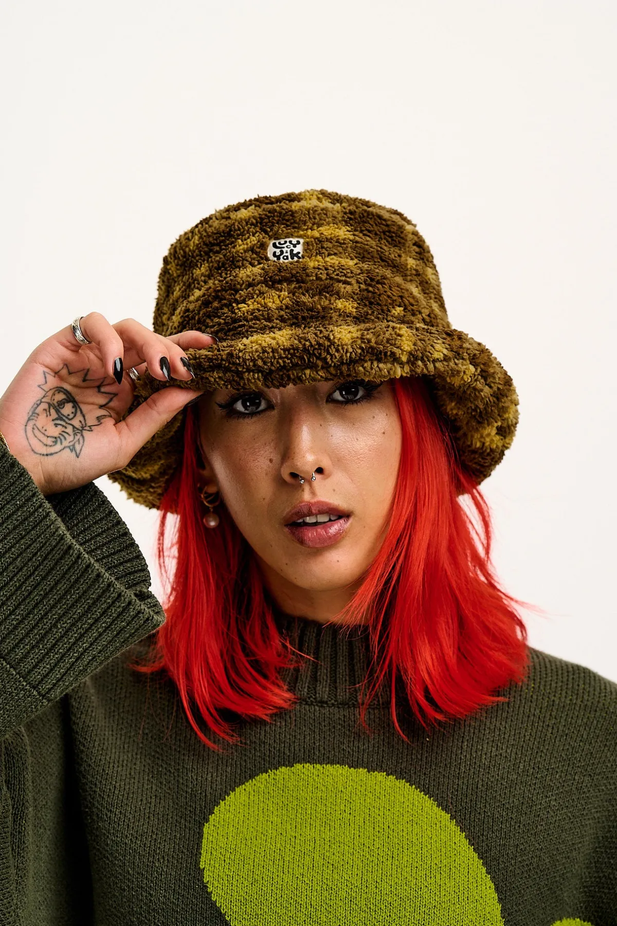 Clearance Travis - Borg Fleece Bucket Hat in Brown Cher Check Print All Accessories|Hats & Hair