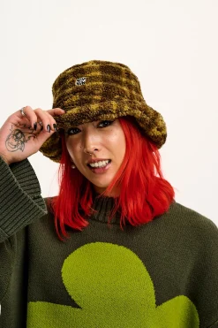Clearance Travis - Borg Fleece Bucket Hat in Brown Cher Check Print All Accessories|Hats & Hair
