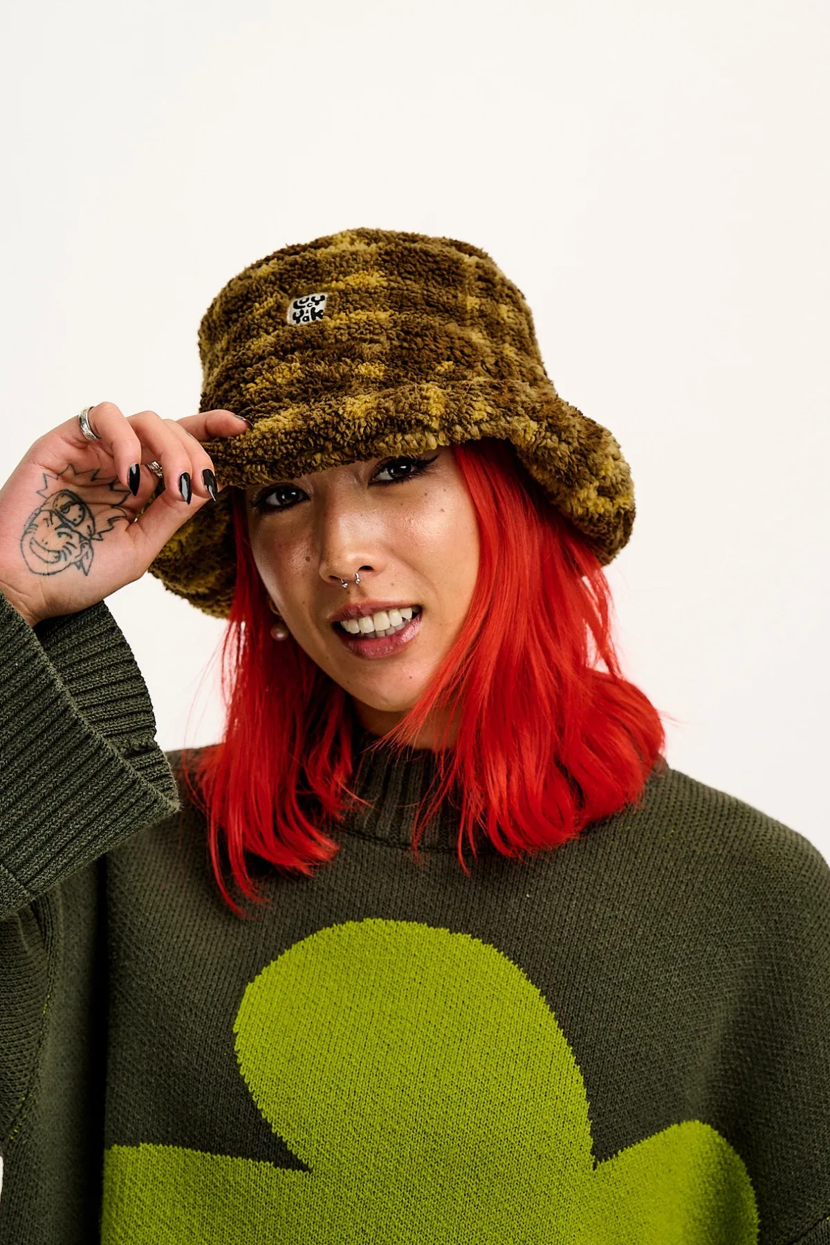 Clearance Travis - Borg Fleece Bucket Hat in Brown Cher Check Print All Accessories|Hats & Hair